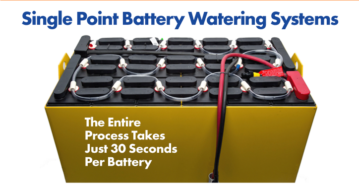 Forklift battery with watering system connected