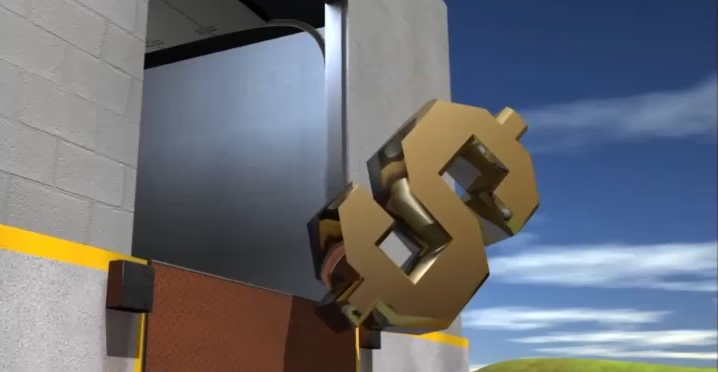 Dollar sign falling off unprotected loading dock