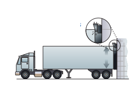 Illustration of a truck with trailer backed up against a dock seal