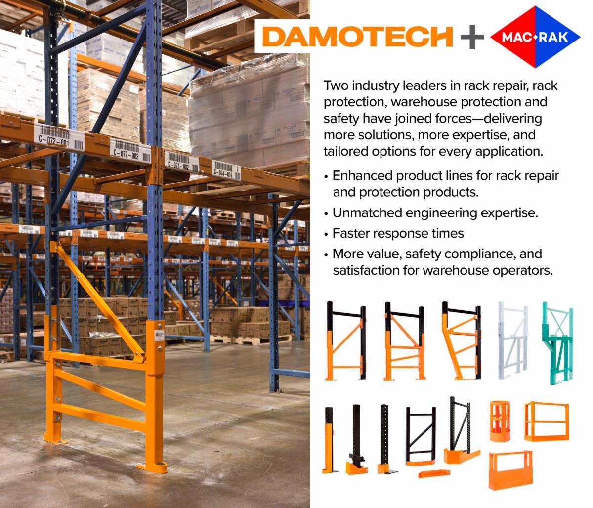 [Main image showing warehouse racks with guards installed ant text below]